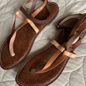 STRAPPY SAM EDELMAN SANDALS BROWN TAN GLADIATOR SIZE 10